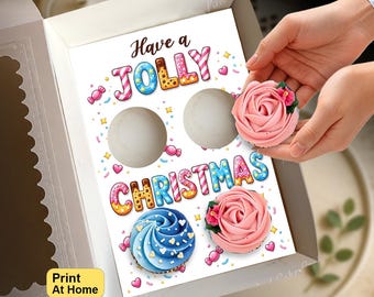 Have A Jolly Christmas Cupcake Insert, Festive Xmas Gift Box for  Standard and Mini Cupcakes, DIY Print At Home Template, Presale Packaging