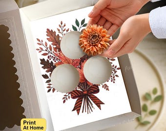 Fall Bouquet Cupcake Insert, Autumn Halloween Gift Box, DIY Print At Home Template, Standard + Mini Cupcakes, Presale Bakery Packaging Idea