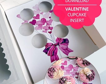 Plantilla imprimible para cupcakes con corazones de San Valentín (descarga inmediata)