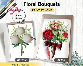 Inserto para cupcakes con diseño de ramo de cintas 3D, caja de regalo para fiestas y eventos, impresión DIY en casa, 3 plantillas estándar para cupcakes, idea de empaque para panadería en preventa