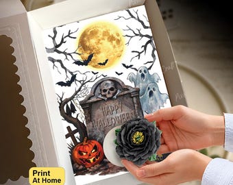 Halloween Haunted Graveyard Cupcake Insert, Spooky Party Event Gift Box, DIY Template for Standard Cupcakes, Presale Bakery Packaging Idea
