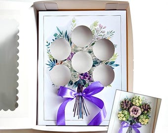 AUS - Inserto personalizable para caja de cupcakes con diseño de ramo de cintas 3D, soporte floral para cupcakes, elegante empaque de regalo para panadería, plantilla imprimible para manualidades.