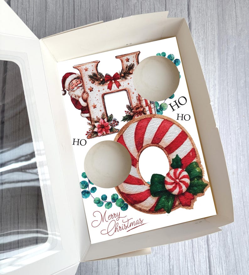 Boxed Letters Idea Christmas Santa Ho Ho Ho Cupcake Insert, Festive Xmas Holiday Gift Box ...