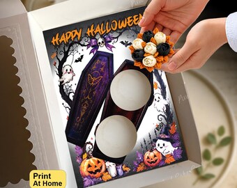 Halloween Coffin Cupcake Insert, Party Gift Box, DIY Print At Home Template, Standard + Mini Cupcakes, Presale Bakery Packaging Idea