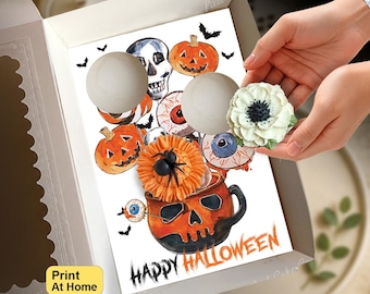 Halloween Skull Mug Cupcake Insert, Party Gift Box, DIY Print At Home Template, Standard + Mini Cupcakes, Presale Bakery Packaging Idea