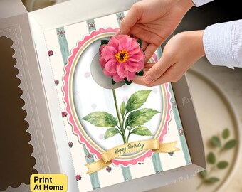 Pink Roses Frame Cupcake Insert, Floral Birthday Party Gift Box, DIY Print At Home Template, Standard Cupcake, Presale Bakery Packaging Idea