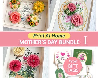 Paquete para el Día de la Madre 1, Insertos y Etiquetas de Regalo, Caja de Regalo para Imprimir en Casa, Cupcakes Estándar, Plantilla Imprimible DIY, Idea de Empaque de Regalo para Repostería