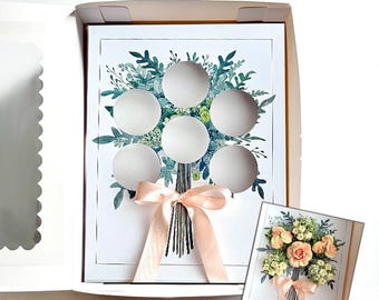EE. UU. - Inserto personalizable para caja de cupcakes con diseño de ramo de cintas 3D, soporte floral para cupcakes, elegante empaque de regalo para panadería, plantilla imprimible para manualidades.
