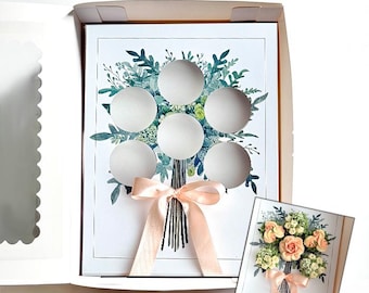UK - Customizable 3D Ribbon Bouquet Cupcake Box Insert, Floral Cupcake Holder, Elegant Bakery Gift Packaging, DIY Printable template