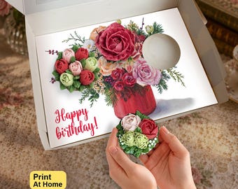 Red Vase Floral Bouquet Cupcake Insert, Birthday Party Event Gift Box, DIY Print At Home Template, Standard Cupcakes, Presale Bakery Display