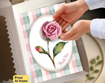 Rose Oval Frame Cupcake Insert, Gingham Floral, Birthday Party Gift Box, DIY Print At Home Template, Standard Cupcake, Presale Bakery