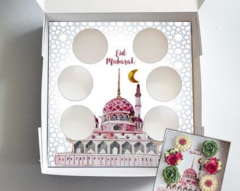 AUS size - Eid Pink Mosque Cupcake Box Insert | Printable Templates & Guide | Instant Download