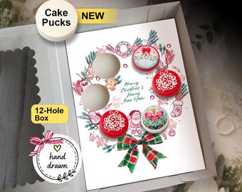 Cake and Oreo Pucks Christmas Wreath Insert, Xmas Event Party Gift Box, Standard Size, DIY Printable Template, Presale Bakery Packaging Idea