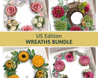 Tamaño estadounidense - Insertos para cupcakes con coronas florales, paquete de 4 cajas de regalo, para cupcakes estándar, plantilla imprimible DIY, idea de empaque de regalo para panadería