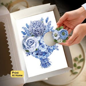 Floral Blue Toile Bouquet Cupcake Insert, Party Gift Box Collection, DIY Print At Home, Standard Cupcake Template, Presale Bakery Packaging
