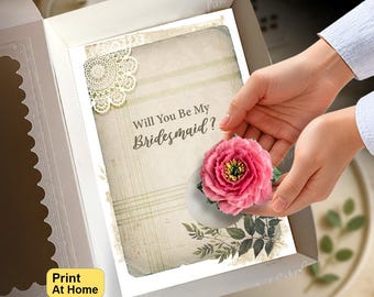 Vintage Bridesmaid Love Letter Cupcake Insert, Bridal Proposal Gift Box, DIY Print At Home Template, Standard Cupcakes, Presale Bakery Idea