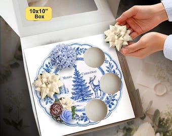 Blue Toile Christmas Plate Cupcake Insert, Festive Gift Box for  Standard and Mini Cupcakes, DIY Printable Template, Presale Packaging Idea
