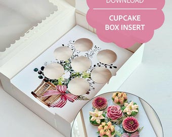 Basket Ribbon Cupcake Box Insert Design for Standard Cupcakes | Printable Templates & Instruction Guide | Instant Download
