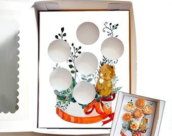 AUS size - Orange Bear Cupcake Box Insert | Printable Templates & Guide | Instant Download