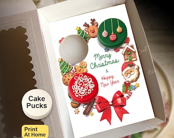 Cake and Oreo Puck Christmas Gingerbread Insert, Holiday Party Gift Box, DIY Print At Home Template, Mini Cupcakes, Presale Bakery Packaging