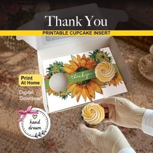 Inserto floral para cupcakes con diseño de girasoles, caja de regalo para fiestas y eventos, impresión DIY en casa, plantilla estándar para cupcakes, idea de empaque para panadería en preventa.