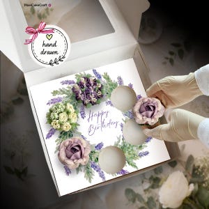 Lavender Happy Birthday Wreath Cupcake Insert, Floral Gift Box for  Standard and Mini Cupcakes, DIY Printable Template, Presale Bakery Idea