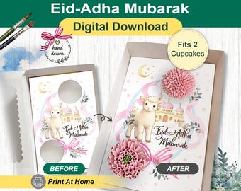 Inserto para cupcakes con diseño de oveja festiva de Eid Adha Mubarak, caja de regalo para celebraciones, impresión DIY en casa, plantilla estándar para cupcakes, empaque para panadería en preventa.