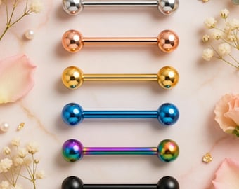 6 anneaux de langue en acier inoxydable, 16 mm, ensemble de bijoux pour piercing avec haltères multicolores unisexe
