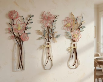 3 PCS Métal Fleur Art Rustique Ferme Floral Suspendu Minimaliste Décoration de La Maison Ensemble Cadeau