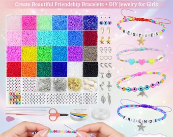 Kit de 7000 perles de rocaille en verre de 3 mm pour la fabrication de bracelets, coffret cadeau bricolage