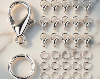 170 fermoirs mousqueton en argent avec anneaux pour bijoux