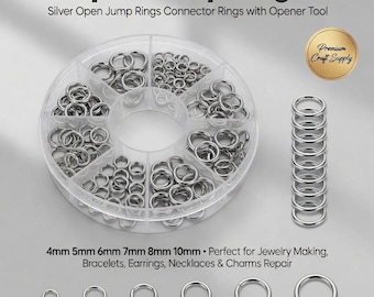 Kit d'anneaux ouverts en argent 1550 pièces avec outil d'ouverture pour la fabrication de bijoux