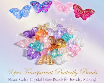 50 pièces papillon perles de verre transparentes couleurs mélangées perles de cristal pour la fabrication de bijoux bricolage