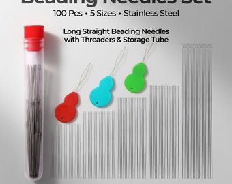 Ensemble de 100 aiguilles pour perles en acier inoxydable avec enfileur pour la fabrication de bijoux