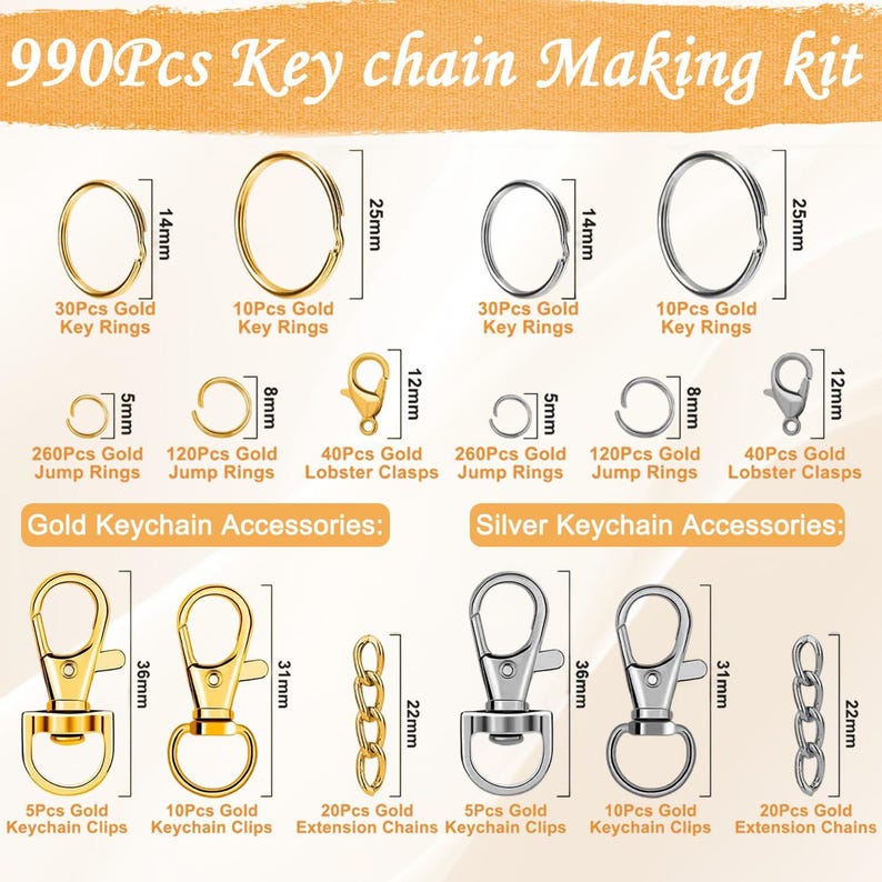 990PCS Keyring Making Kit With Pliers Gold and Silver Rings DIY ...