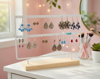 Support à bijoux en bois pour boucles d'oreilles, organisateur de présentation de table pour femmes filles cadeaux