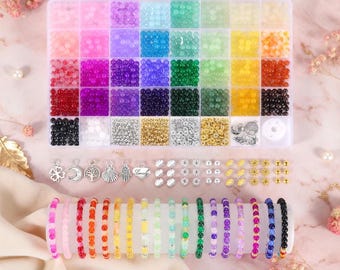 1400PCS Crystal Glass Beads 34 Colors 6mm Round Beads for DIY Bracelet Jewelry Making