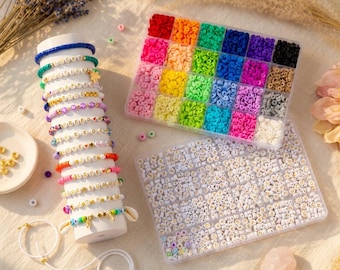 Kit de 24 perles en argile avec lettres dorées pour bracelets à faire soi-même pour faire des cadeaux