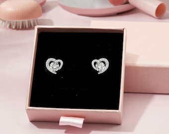 Boucles d'oreilles en argent coeur pour femme, style diamant, boîte cadeau incluse, cadeau d'anniversaire