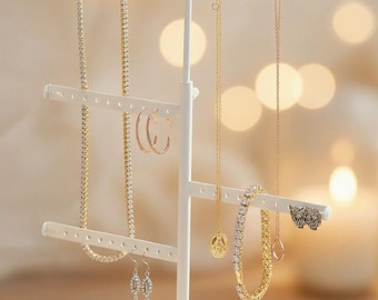 Support à bijoux en T avec base : organiseur de collier, bracelet, boucle d'oreille pour coiffeuse fille