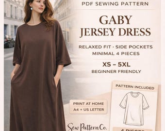 Gaby Jersey Dress | Beginner-Friendly PDF Pattern | The Ultimate Relaxed Maxi with Pockets
