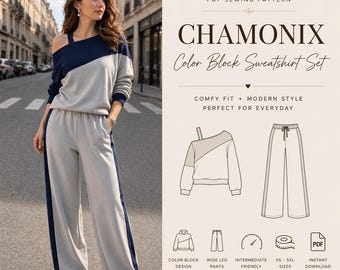 Chamonix Sweatsuit Pattern | Asymmetric One Shoulder Tracksuit (PDF Download)