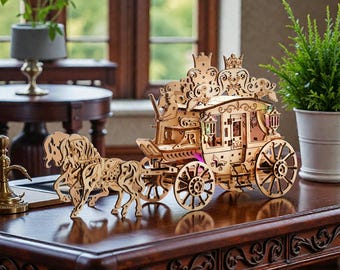 Vintage Gharry 3D Wooden Puzzle | Elegant Horse Carriage DIY Model | Collector Home Decor