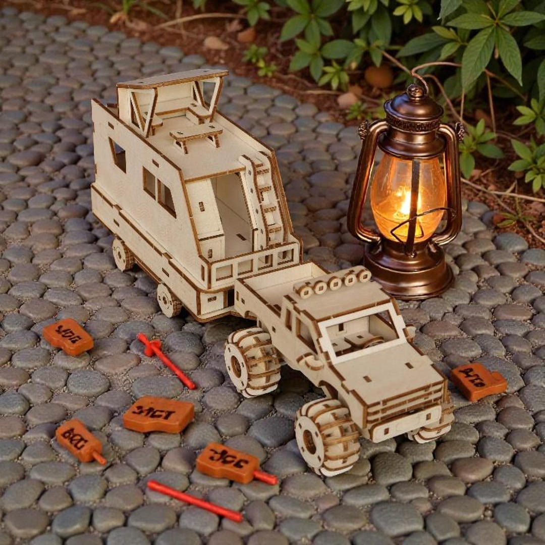 Shape Puzzle Rv Off-road RV 3D Wooden Puzzle | Pickup Truck & Camper DIY Model ...