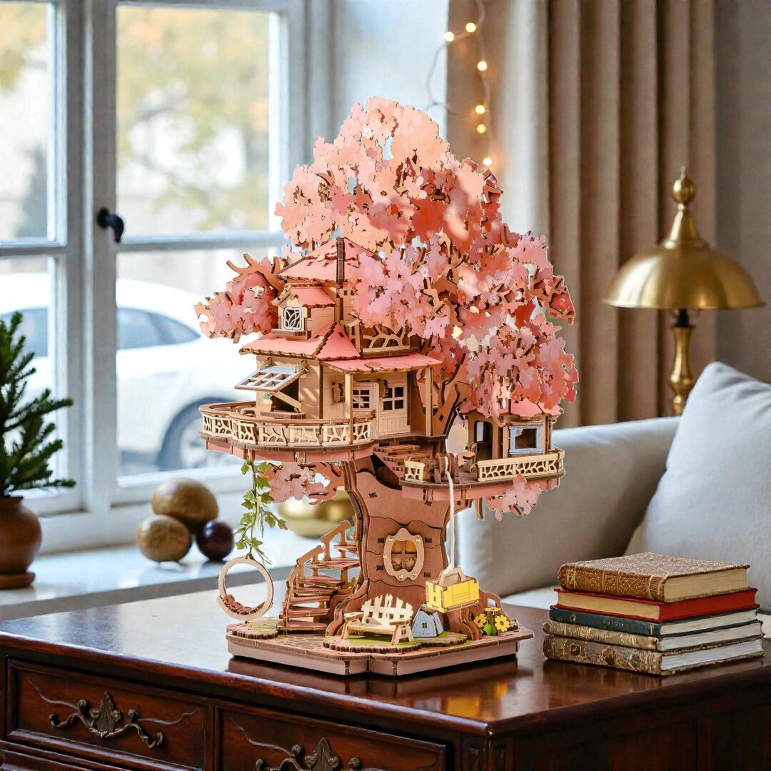 Sakura Tree House 3D Wooden Puzzle | Enchanting Cherry Blossom DIY