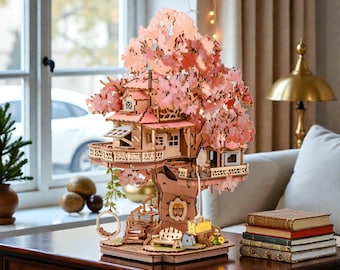 Sakura Tree House 3D Wooden Puzzle | Enchanting Cherry Blossom DIY Model with Swing Stairs | Elegant Home Decor Gift for Adults