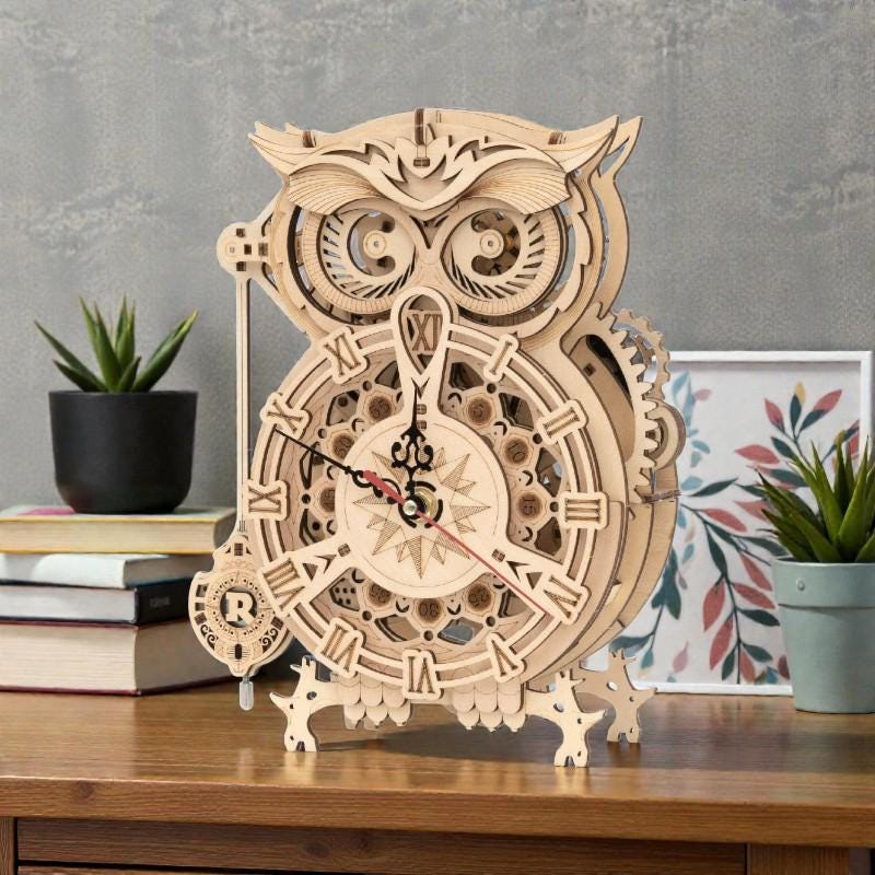 DIY Owl Clock 3D Wooden Puzzle | Creative Model Kit | Unique Gift for Kids & Adults
