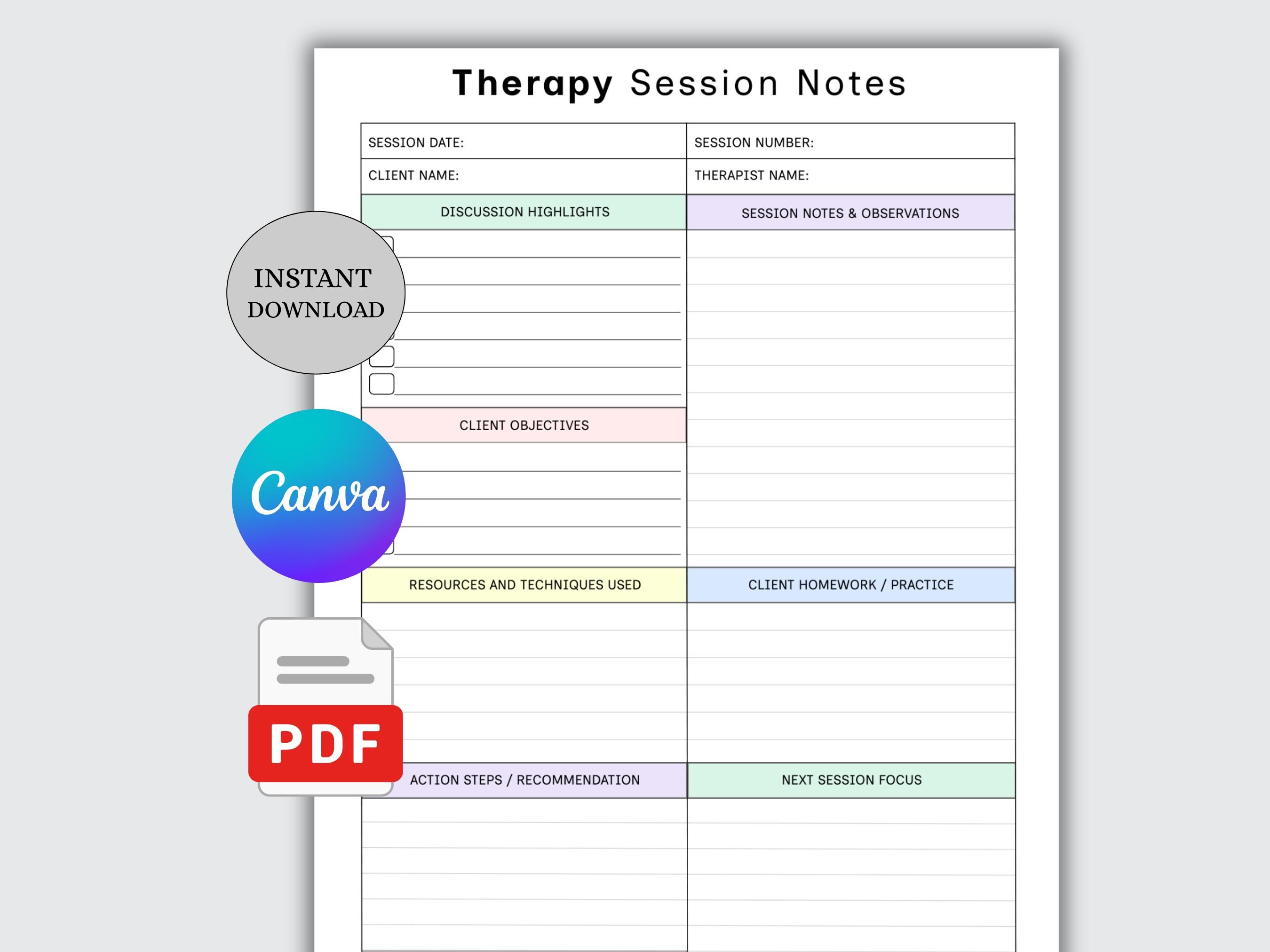 Therapy Session Notes Printable | Therapist Counseling Record | Mental ...