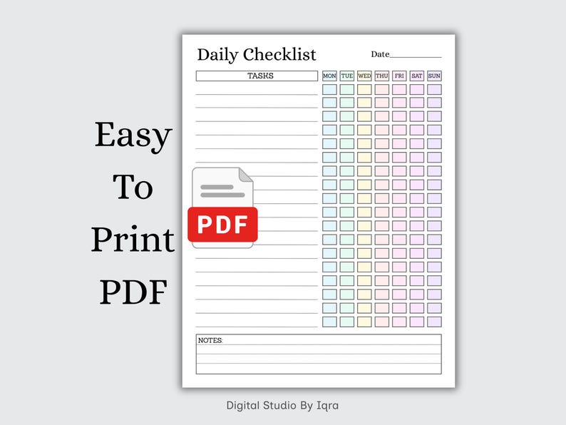Daily Checklist Printable | Editable Task Planner | Productivity ...