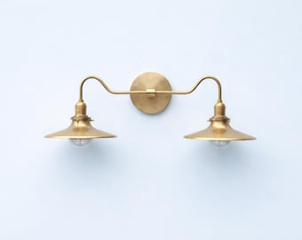 Handmade Brass Double Vanity Light, Modern Bathroom Sconce